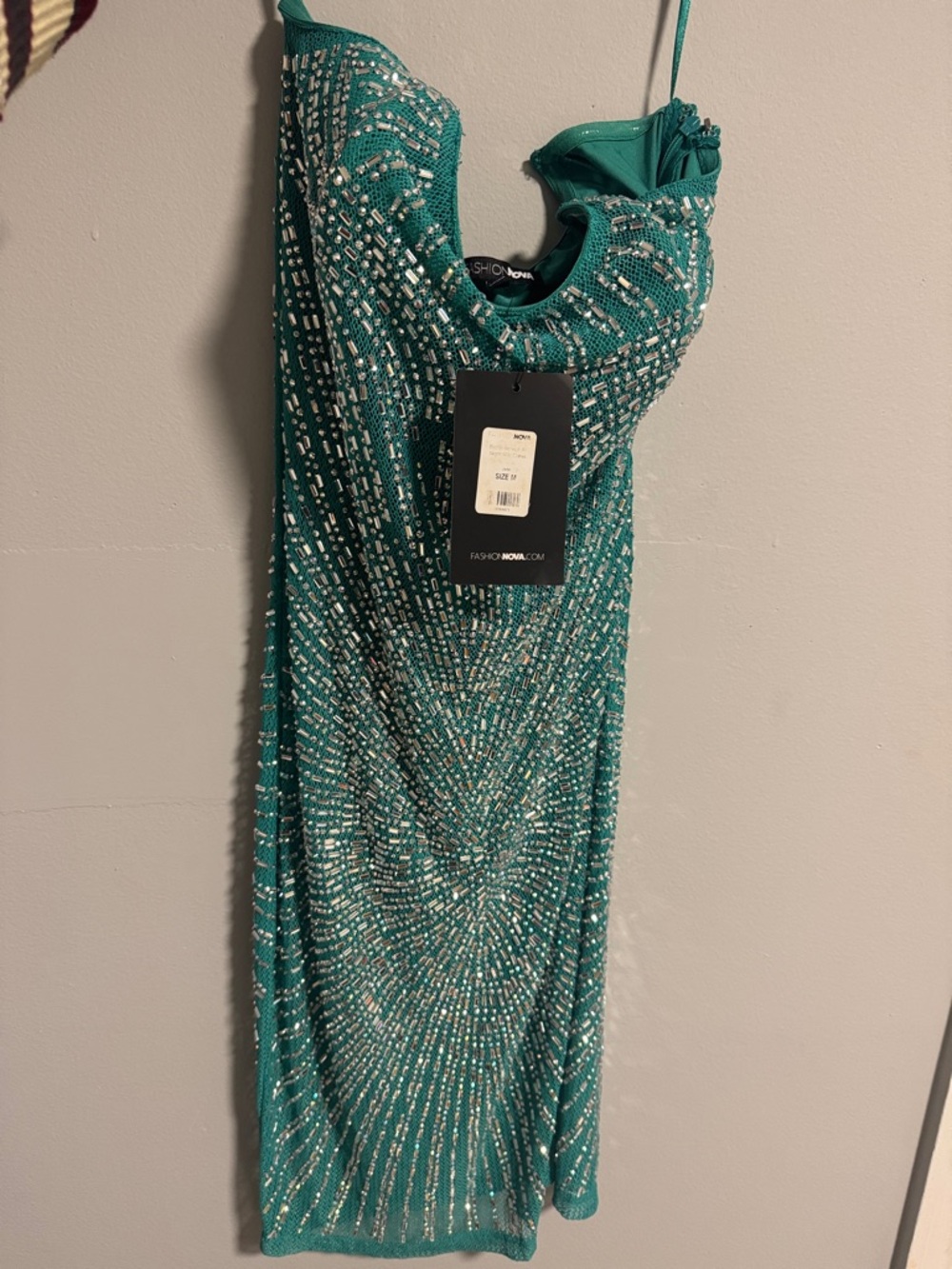 Fashion Nova Teal Beaded Sheath Dress
